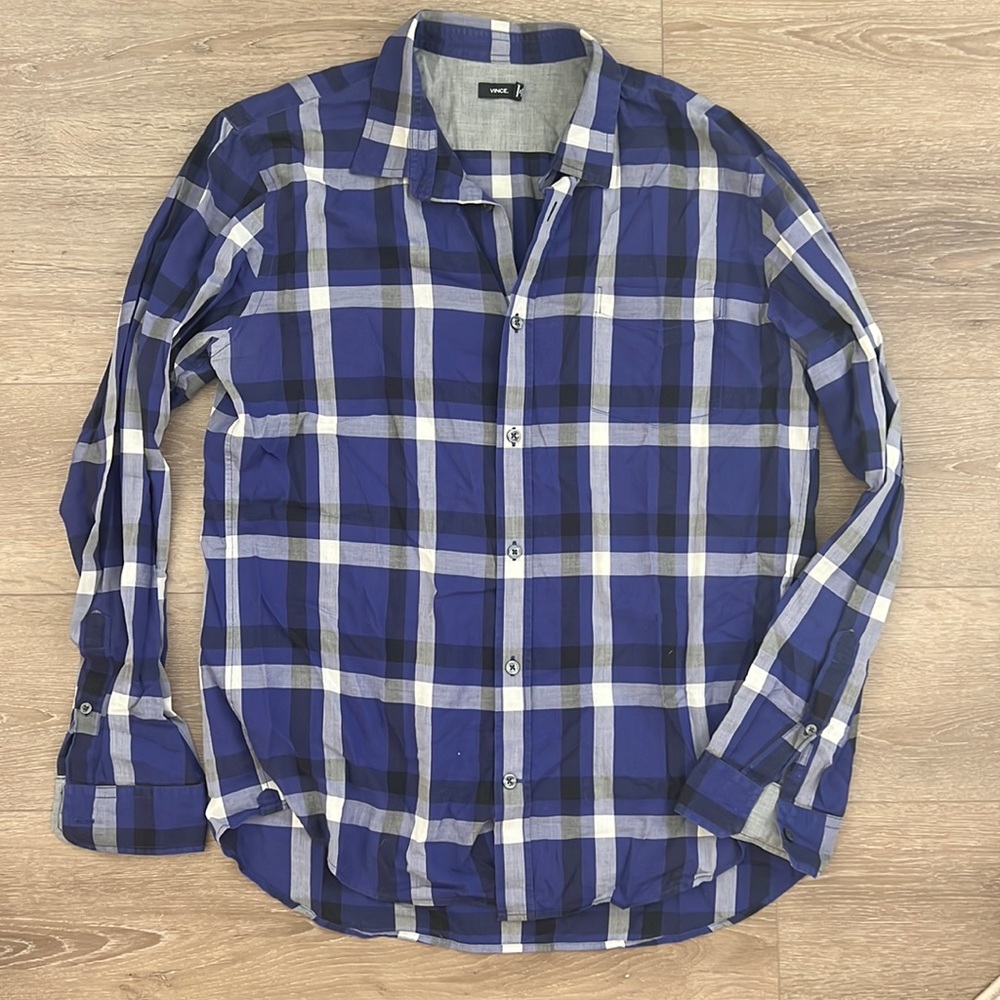 Vince Mens Button down collar shirt - Blue Flannel pattern Lrge. Great condition